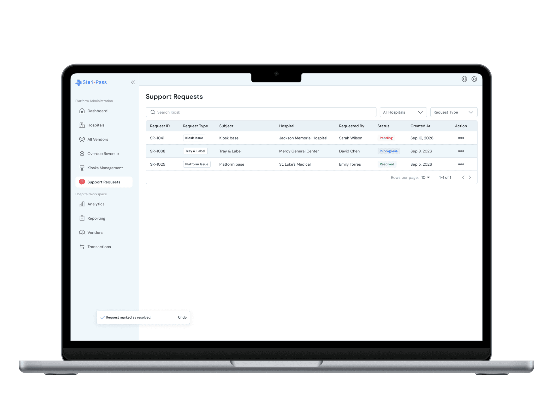Centralized Support Request Management - solution mockup