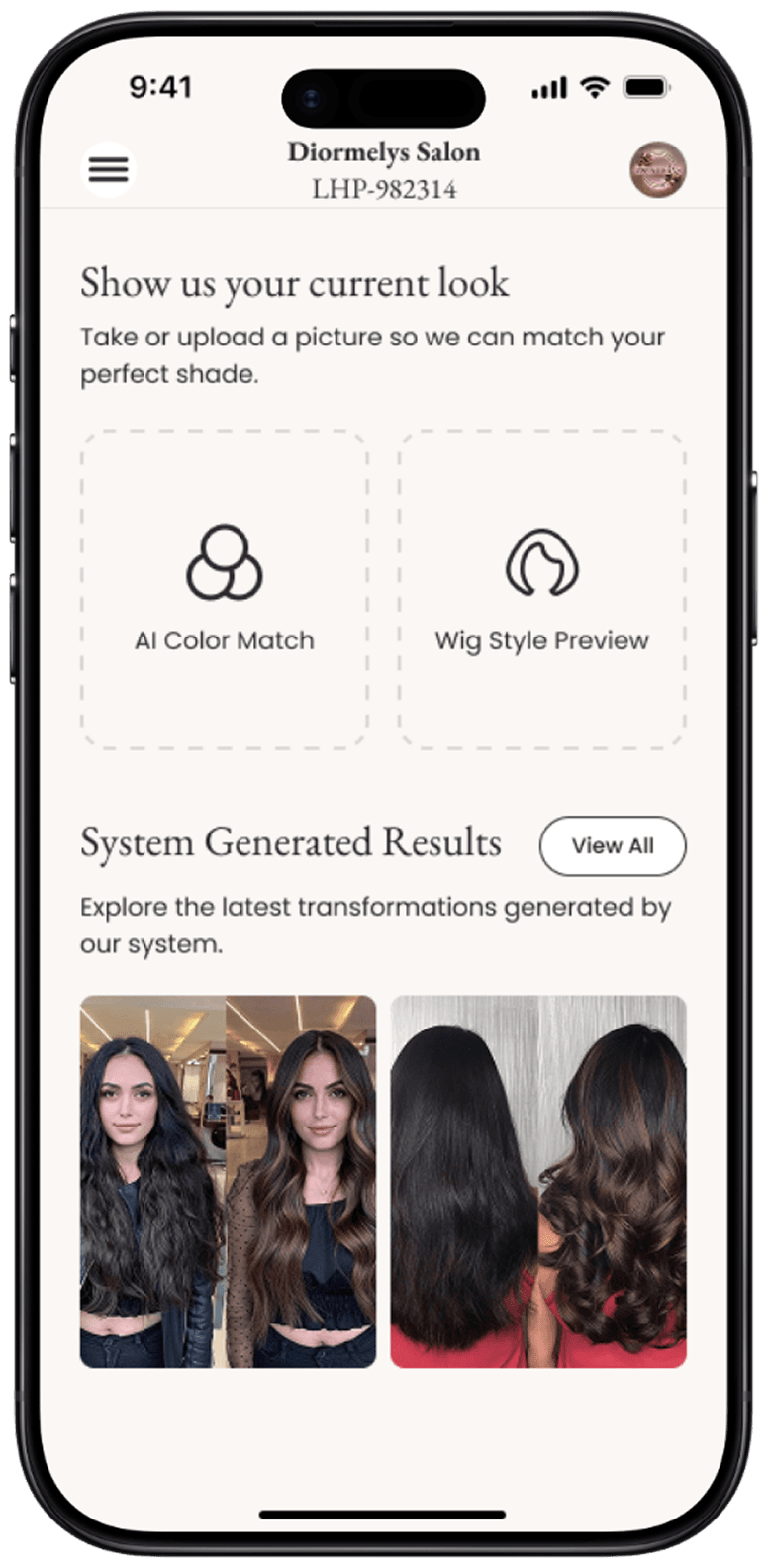 AI-Powered Hair Transformation Discovery - solution mockup