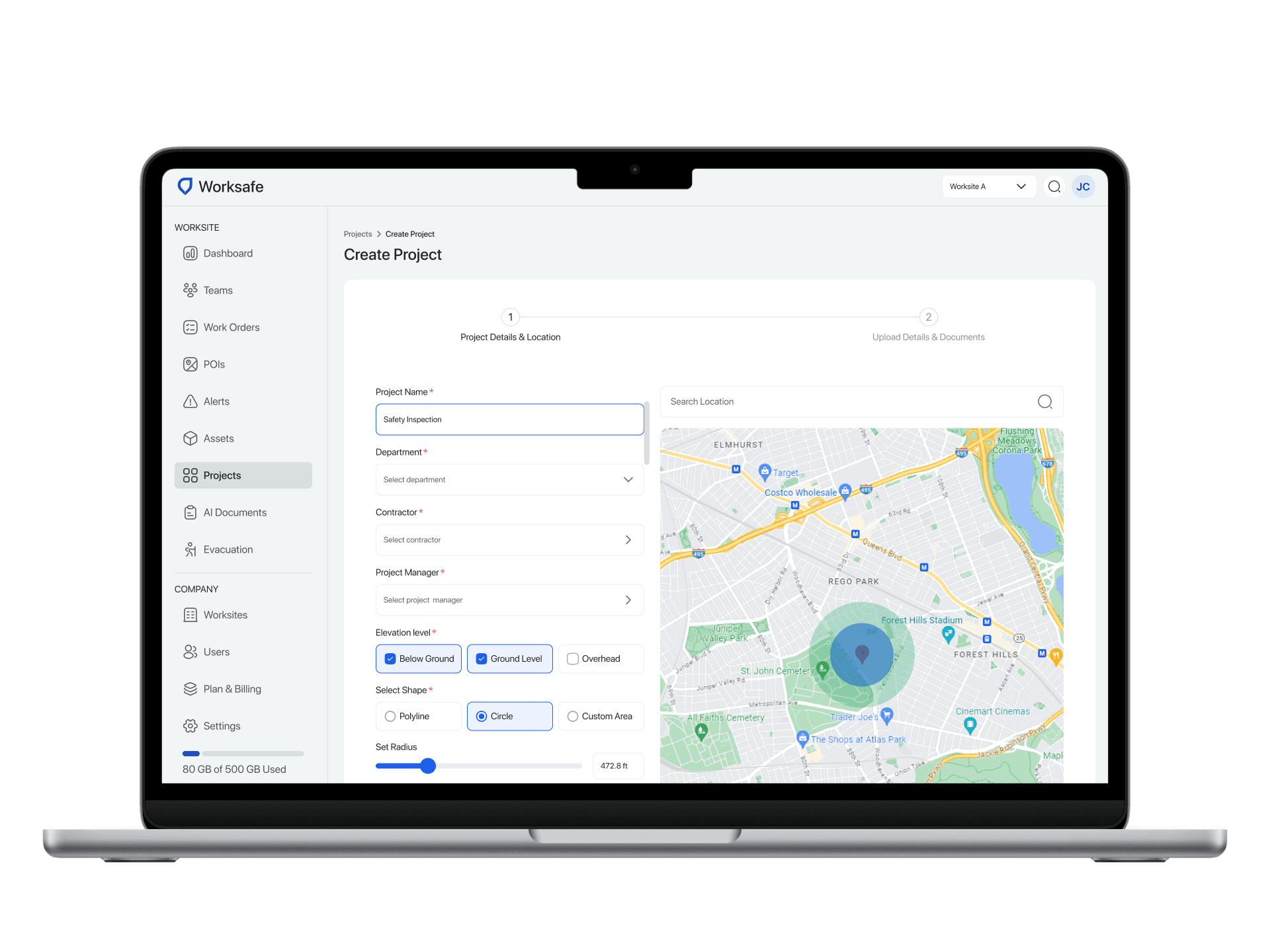 Location-Based Project Setup - solution mockup